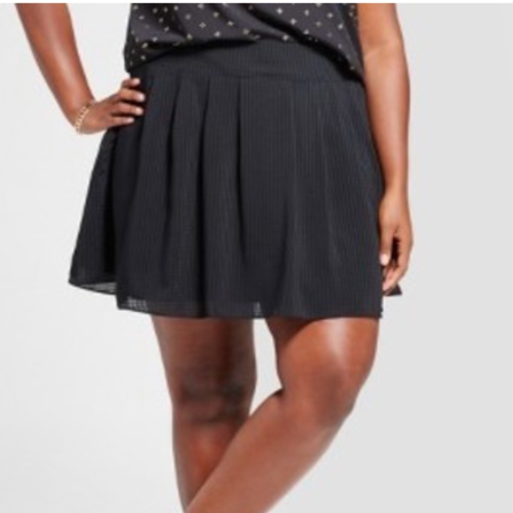 A New Day Black Pleated Gingham Skater Skirt